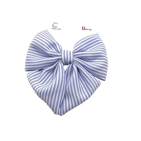Scunci Hair Accessories 1 pc Bow Clip Blue Striped 12513 Women & Girls Large - Picture 1 of 5